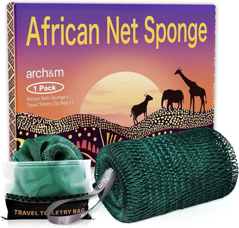 ARCH&M African Net Sponge Authentic Exfoliating - Authentic African Bath Sponges with Knots Exfoliating Body Scrubber for Women Back Scrub Exfoliator for Shower Bathroom Accessories Forest Green by - Image 1